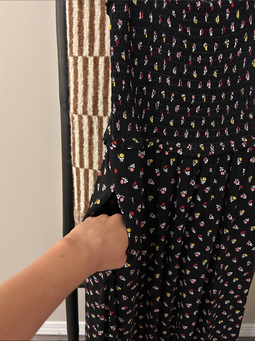 BODEN Black Floral Smocked Maxi Dress - Picture 3 of 5
